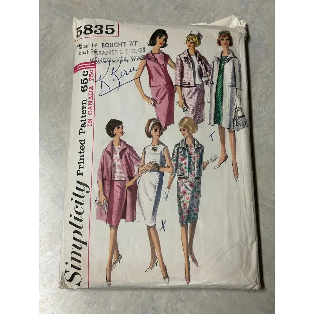 Vintage 1960's Simplicity Pattern #5835 Dress Blouse Skirt Coat‎ Jacket Size 14